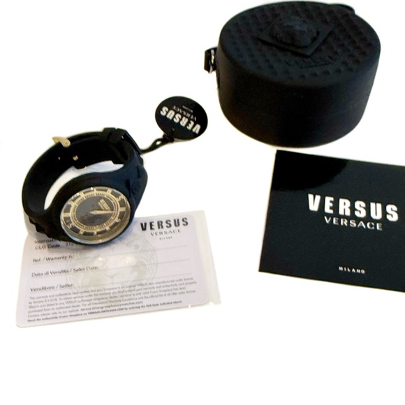 VERSACE Versus Versace Black Gold Lion Head Stainless Steel & Silicone Watch NWT - Picture 11 of 13